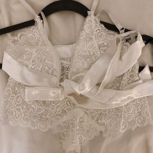 Tiger mist white front tie lingerie set